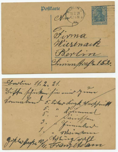 10603 - Ganzsache P 120 - Postkarte - Berlin, 11.2.1921