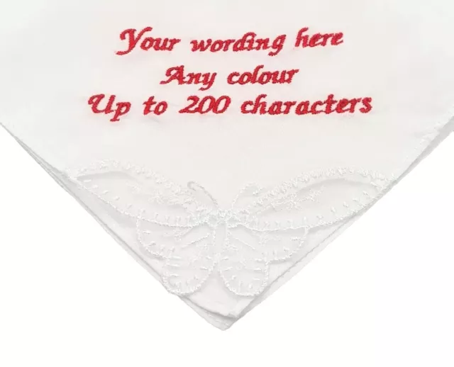 Butterfly Personalised Handkerchief Embroidered Custom Wording Cotton 200 letter