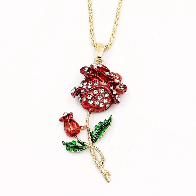 Collier Pendentif Betsey Johnson BJ410 - Cristal émaillé Rose Et Vert - Longueur 27 Pouces, Neuf Avec étiquettes