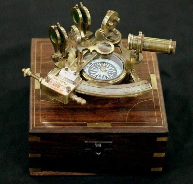Antique Working Vintage Nautical German Marine Brass Sextant With Wooden Box