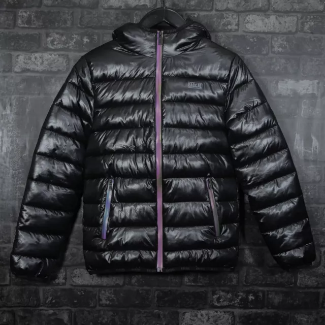 Mens Rascal Shiny Puffer Jacket in Black and Iridescent. RRP £69.99