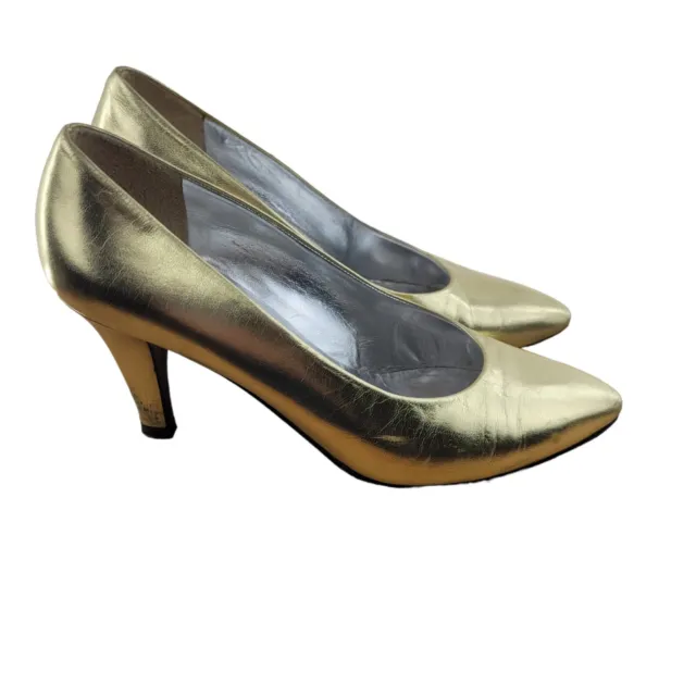 YSL Paris Yves Saint Laurent Classic Pumps Metallic Gold Womens Size 6 Vintage