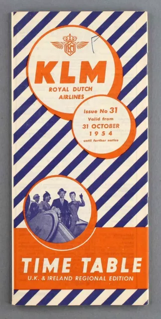 Klm Timetable October 1954 Uk & Ireland Airline Schedule Royal Dutch Airlines