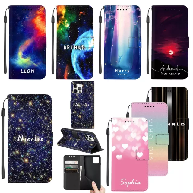 Personalised Phone Case Flip Wallet Leather Cover For iPhone 14 Pro Max 13 12 15