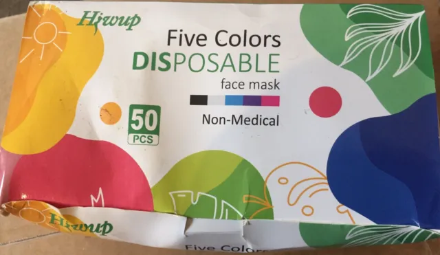 Hiwup Face Masks 5 Color Disposable 50 In A Box  Non Medical Ear Loop 95% Filter