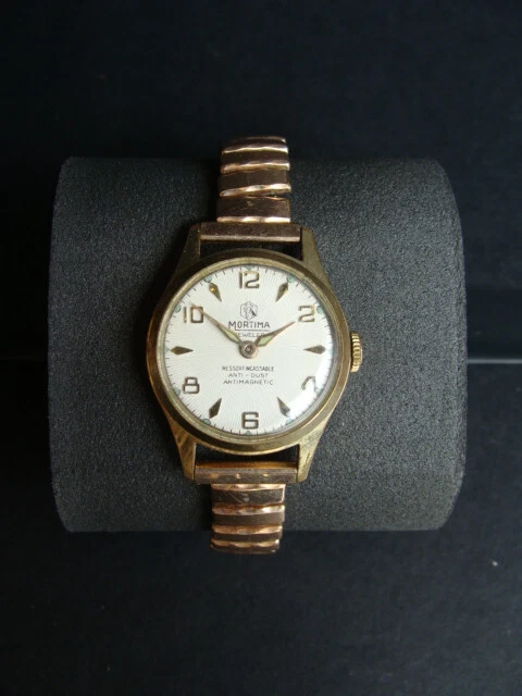 Montre Vintage Mortima Femme – Plaqué Or, Fond Acier – Bracelet Extensible – Années 1930