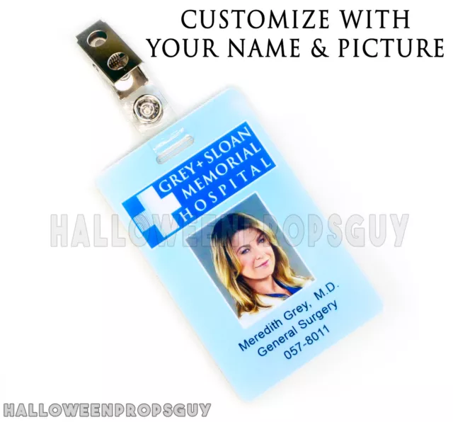 Grey's Anatomy Style Grey + Sloan Hospital CUSTOM PVC ID Card w/ Clip USA