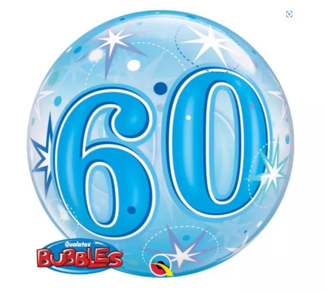 Large BLUE UNIFLATED 60th Birthday Bubble Helium Balloon