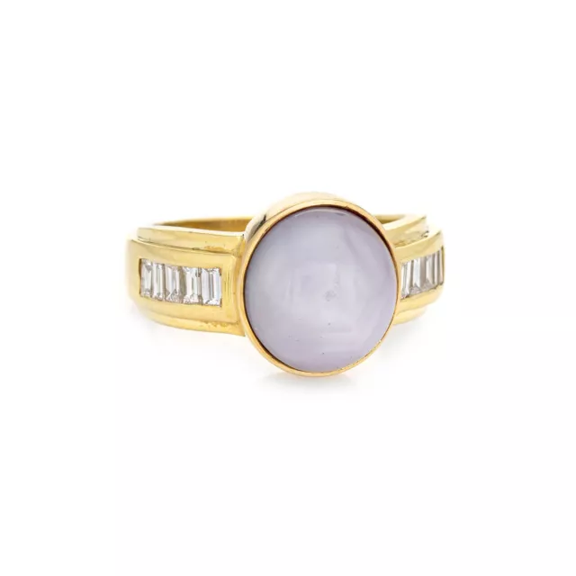 9ct Natural Star Sapphire Ring Six Point Diamond Vintage 18k Gold Blue Grey 9.5