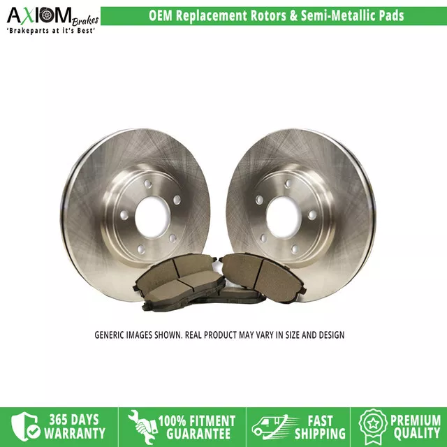 (Front Kit) Premium OEM Replacement- 2 Disc Brake Rotors - 4 Semi-Met Brake Pads