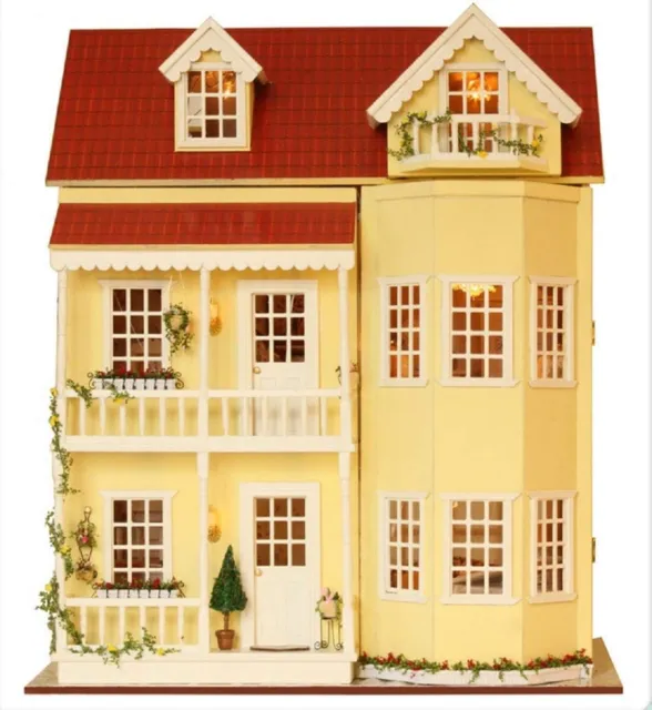 Cute Room DIY Miniature Dollhouse Kit with Furniture,3 Floors Large Wooden Doll