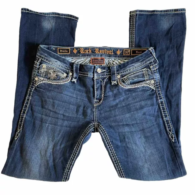 Rock Revival Jeans Womens 30 Evella Boot Cut Dark Wash Embellished