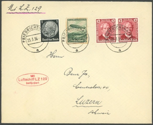 ZEPPELINPOST 1936, 1. Postfahrt Hindenburg, Auflieferung Friedrichshafen,