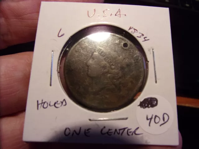 Collectible Antique US Matron Head Large Cent - 1834 - Holed - $5 s/h