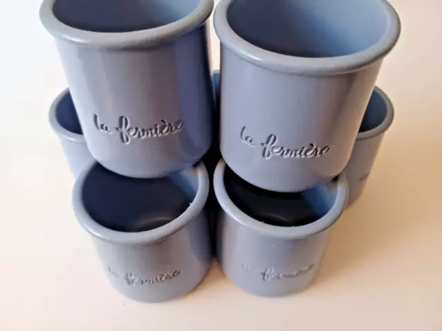 Lot of 7 -La Fermiere French Periwinkle Terra Cotta Glazed Yogurt Plant Pot Clay