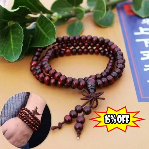 108-Mala Meditation Prayer Beads Sandalwood Tibetan Buddhist Bracelet Bangle