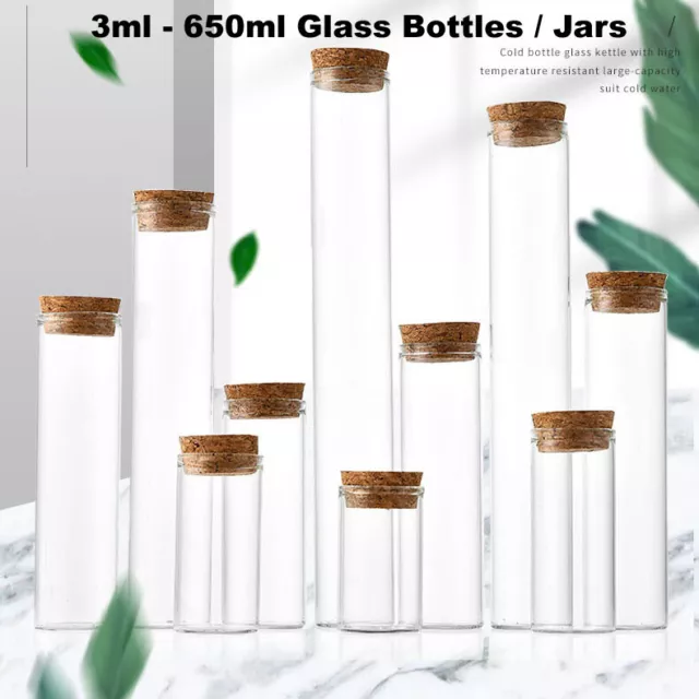 3ml - 650ml Tiny Wish Glass Bottles Empty Kitchen Wedding Cork Bottle Vials Jars