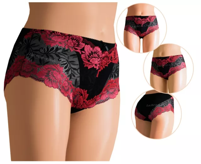 3 PACK HIGH Waisted BRIEFS Floral Lace LADIES