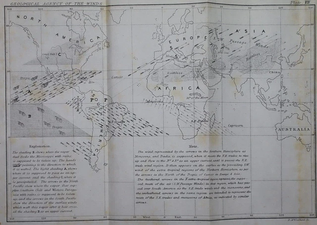 Old 1855 M. F. MAURY Hydrography Map / Chart ~ GEOGRAPHICAL AGENCY of the WINDS