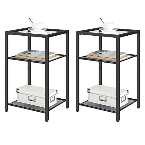 Side Tables Set of 2, 3-Tier Slim Nightstands with Storage Shelves, Modern