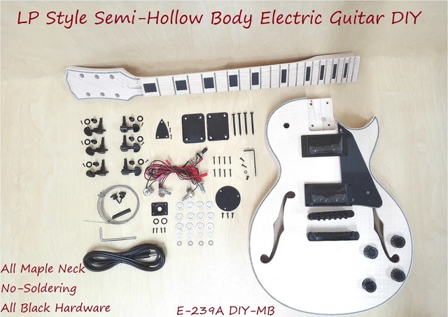 Electric Guitar DIY Kit,Semi-Hollow Body,No-Soldering,Black Hardware 239A DIY-MB