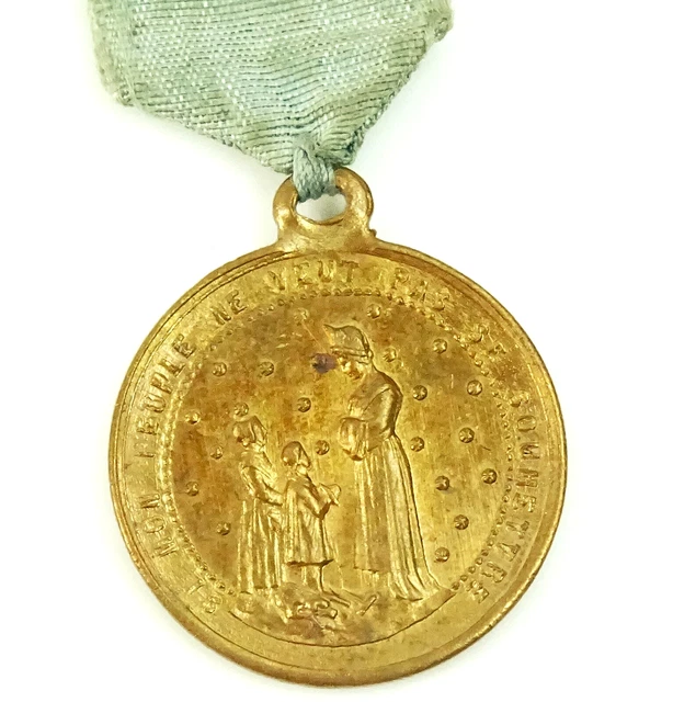 OUR LADY OF la Salette Antique Medal w Ribbon Notre Dame Quote French £ ...