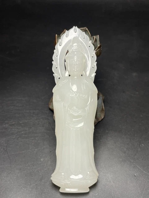Chinese Exquisite Handmade Guanyin carving Hetian Jade Statue