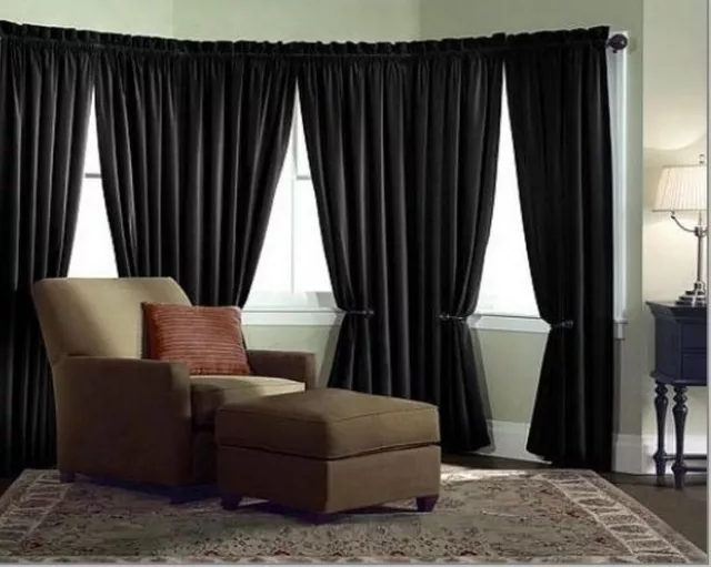 Velvet Curtain Panel Drape 10W x 8H Black Home Theater Energy Efficient Curtain