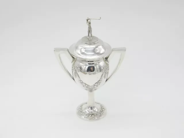 Grande Trofeo Sportivo Golf Argento Sterling 1918 Modelli Fiocco Floreale Birmingham