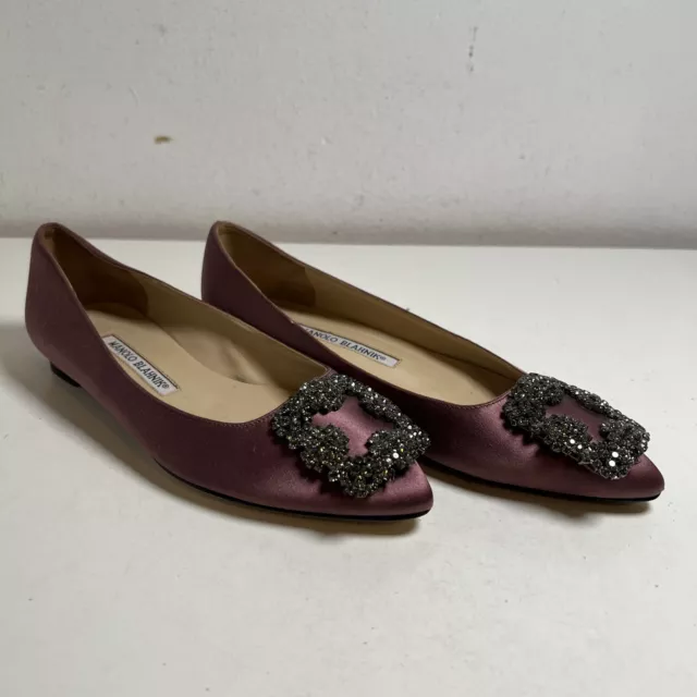 Manolo Blahnik Hangisi Ballet Flats Women's Size 5.5 US Purple Leather Handmade