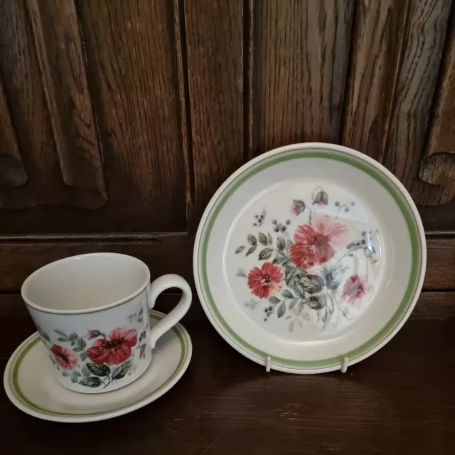 Vintage Royal Albert "ROUGEFIELD" Coffee Trio Cup Saucer Side Plate Red Floral