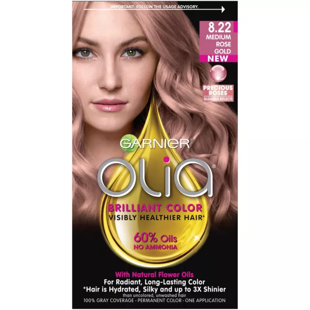 Garnier Olia Brilliant Color Oil-Rich Permanent Hair Color 8.22 Medium Rose Gold