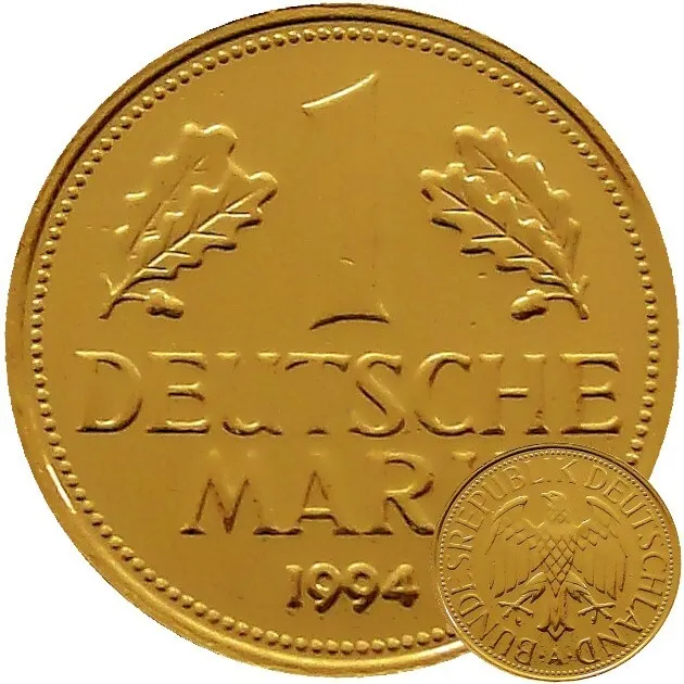 1 DM 1994 deutsche Mark 24 Karat vergoldet Geschenk 30. Geburtstag Hochzeitstag
