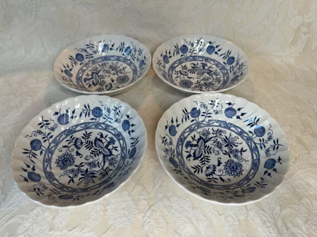 4 Old Vienna Wood Sons Ironstone Blue Onion Cereal Salad  Fruit Bowls Dessert