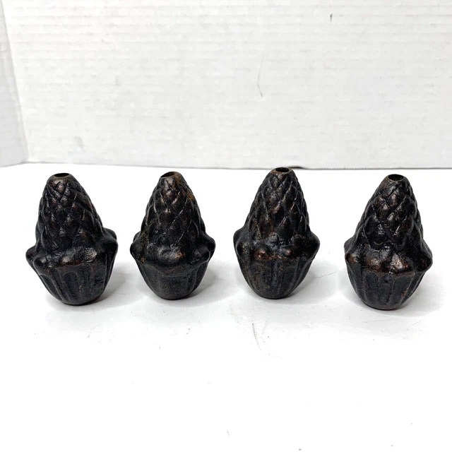 Set of Four Vintage Cast Iron Pineapple Finials Threaded Architectural 2.5 in