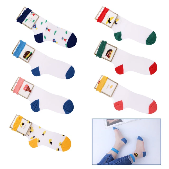2 Pairs Women Girls Street Transparent Ankle Thin Crystal Socks Stockings rt