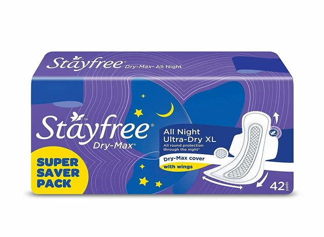 Stayfree Dry Max All Night X-Large Dry Cover Damenbinden für Damen (42 Stück)