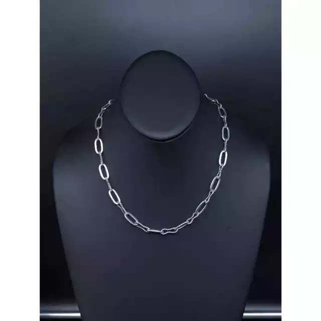 Vintage Sterling Silver Alternating Oval Chain Link Necklace, 18.25" 26g