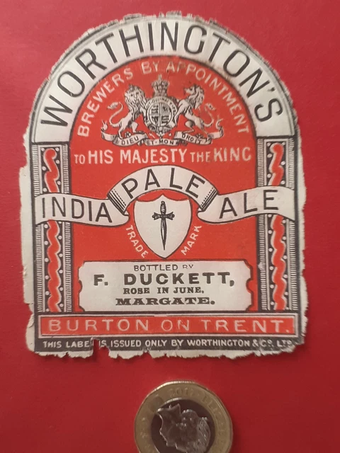 Altes britisches Bier-/Getränkeetikett: Worthington IPA, bttld Duckett, Margate