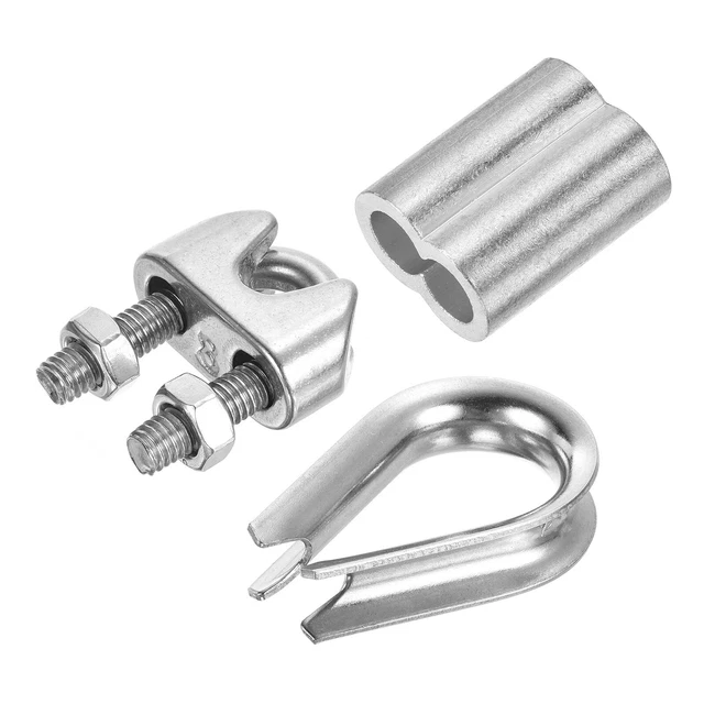 5/16" Wire Rope Kit, 24 Pack M8 Stainless Steel Thimbles & Clamps Crimping Loop