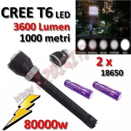 Lampada Torcia Led Police Militare 80000W 3600L Luce Power Zoom Regolabile