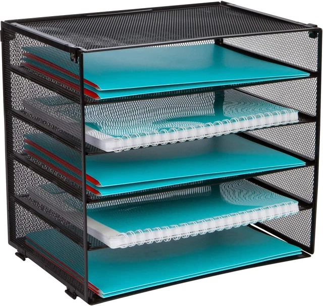 Desk Organizer Tray - Letter Tray in Black Metal Mesh for Organizing Files, Pape