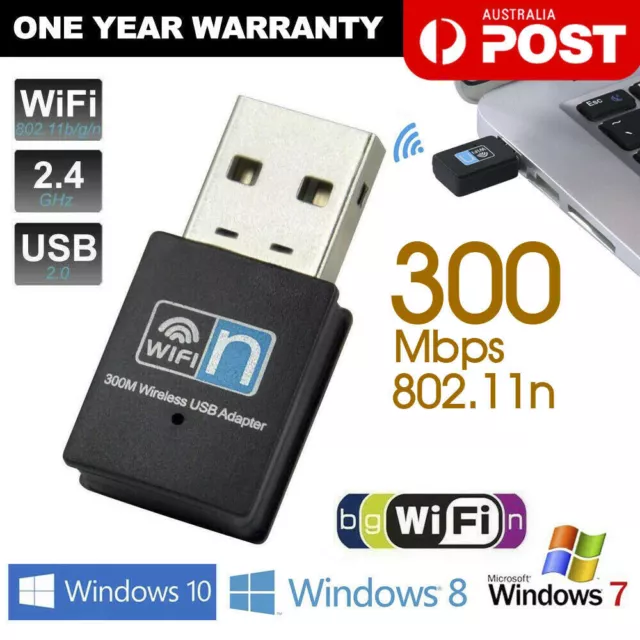 USB Wireless N WiFi Adapter Dongle Network LAN Card 802.11n 300Mbps Windows 10