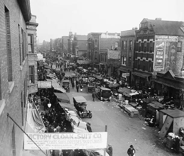 Maxwell Street Scene an Early Chicago Slum 1923 Old Historic Photo