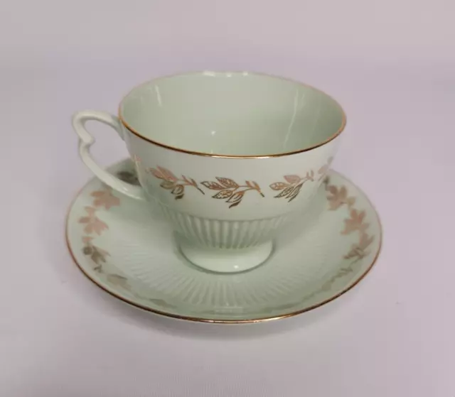 Colclough Duo Cup And Saucer Pale Green With Gold