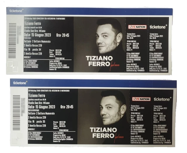 2 biglietti per Tiziano Ferro - 15 giugno 2023 Stadio San Siro (MI)
