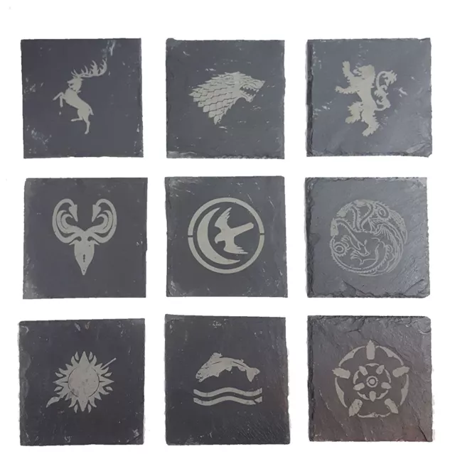 Game of Thrones Inspired Engraved House Sigils - Slate Coasters - Pack of 9