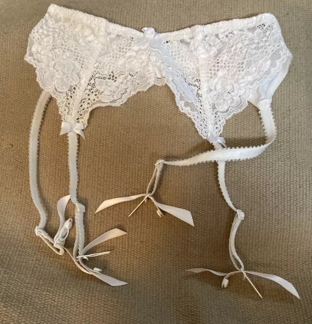 Vintage Victoria's Secret Second Skin Satin Shiny Garter Belt Lace White S