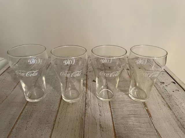 Set of 4 Vintage 12 oz. Coca-Cola Drinking Glasses White Lettering ENJOY COKE