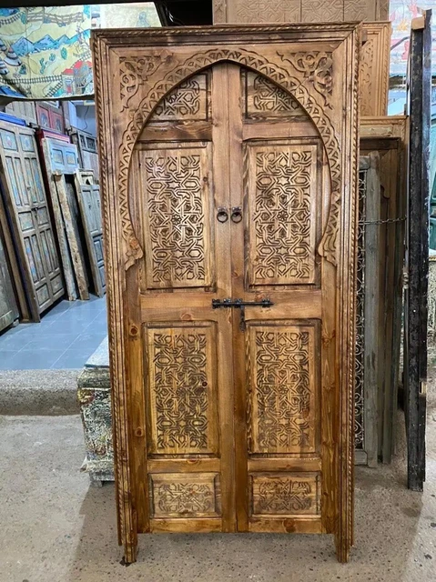 Moorish riad door geometric hand carved interior door Traditional Moroccan Door